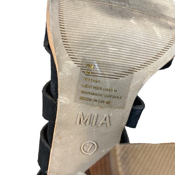 Mia Black Suede Caged Open Toe Lace Up Ankle Heels Women Sz 7 - Picture 9 of 12